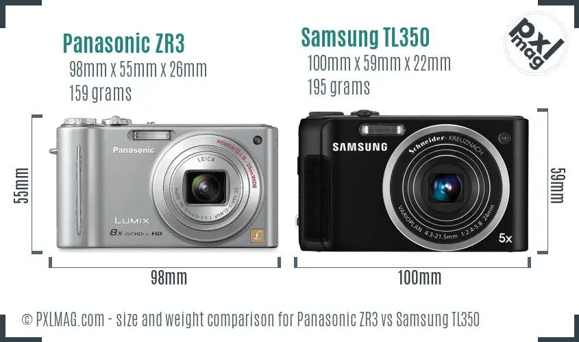 Panasonic ZR3 vs Samsung TL350 size comparison