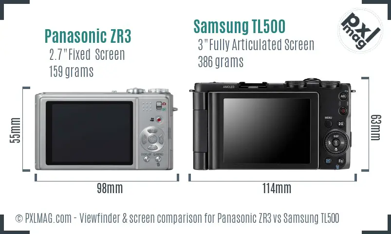 Panasonic ZR3 vs Samsung TL500 Screen and Viewfinder comparison