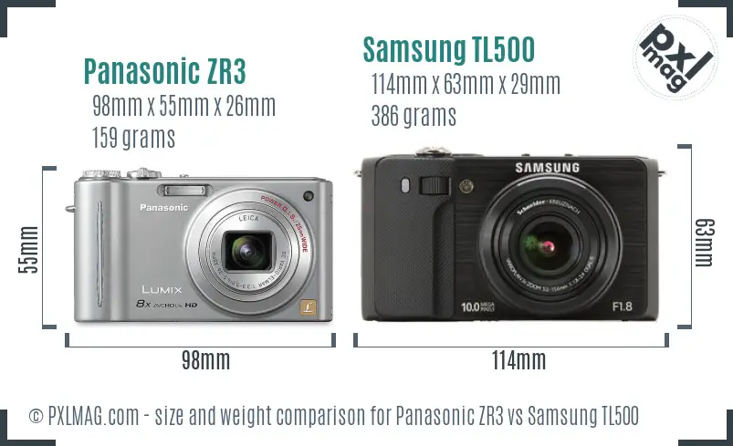 Panasonic ZR3 vs Samsung TL500 size comparison