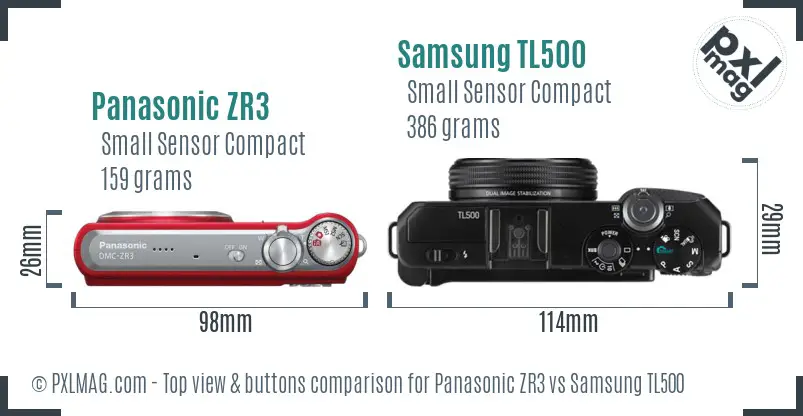 Panasonic ZR3 vs Samsung TL500 top view buttons comparison