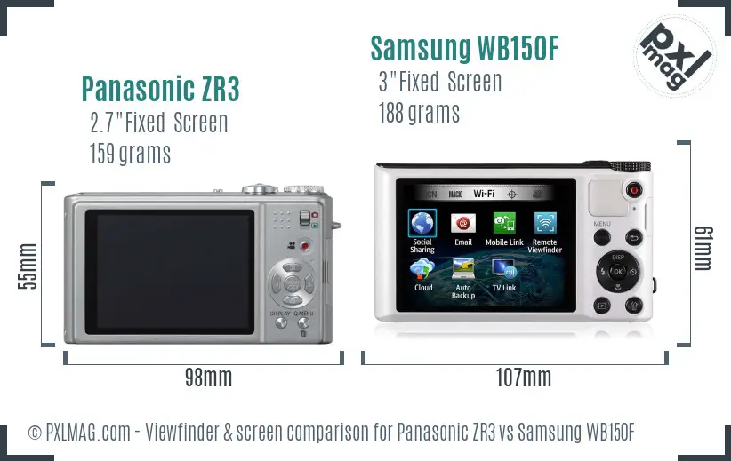 Panasonic ZR3 vs Samsung WB150F Screen and Viewfinder comparison