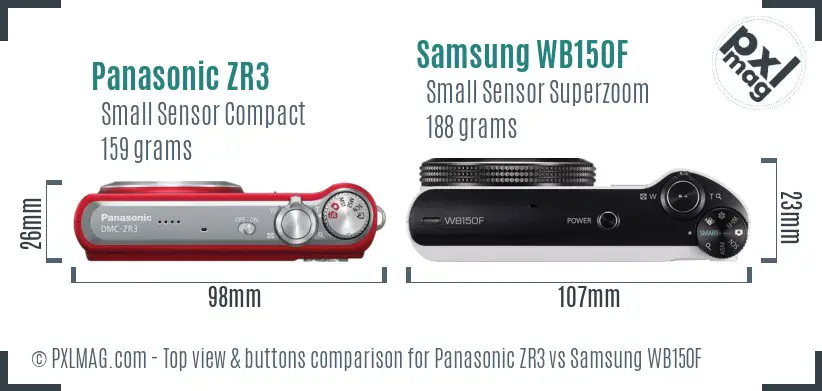 Panasonic ZR3 vs Samsung WB150F top view buttons comparison