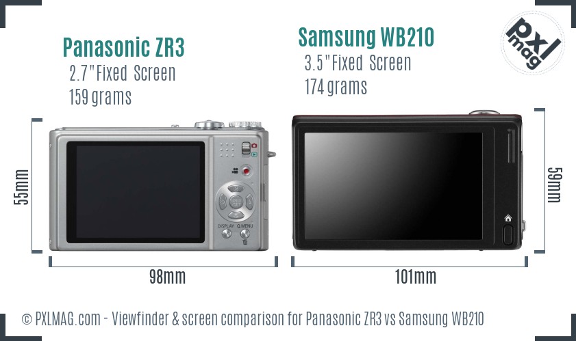 Panasonic ZR3 vs Samsung WB210 Screen and Viewfinder comparison