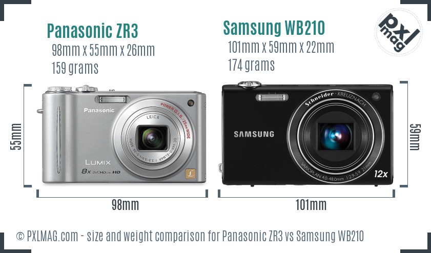 Panasonic ZR3 vs Samsung WB210 size comparison Panasonic ZR3 vs Samsung WB210 size comparison