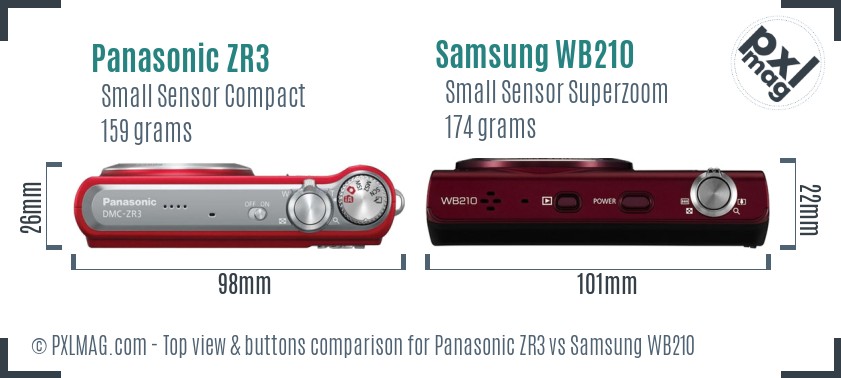 Panasonic ZR3 vs Samsung WB210 top view buttons comparison
