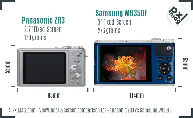 Panasonic ZR3 vs Samsung WB350F Screen and Viewfinder comparison Panasonic ZR3 vs Samsung WB350F Screen and Viewfinder comparison