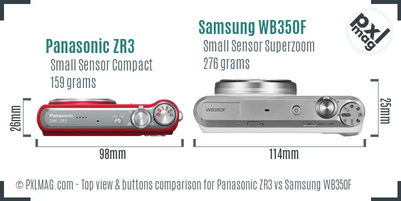 Panasonic ZR3 vs Samsung WB350F top view buttons comparison Panasonic ZR3 vs Samsung WB350F top view buttons comparison