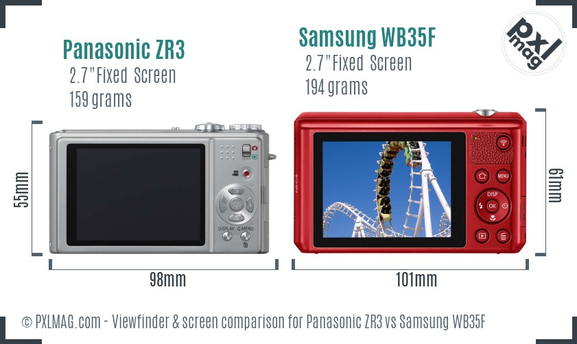 Panasonic ZR3 vs Samsung WB35F Screen and Viewfinder comparison