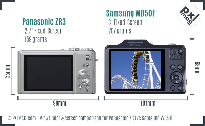 Panasonic ZR3 vs Samsung WB50F Screen and Viewfinder comparison