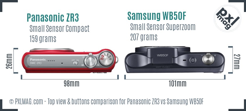 Panasonic ZR3 vs Samsung WB50F top view buttons comparison