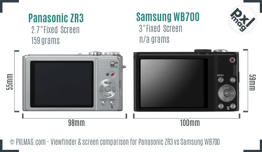 Panasonic ZR3 vs Samsung WB700 Screen and Viewfinder comparison