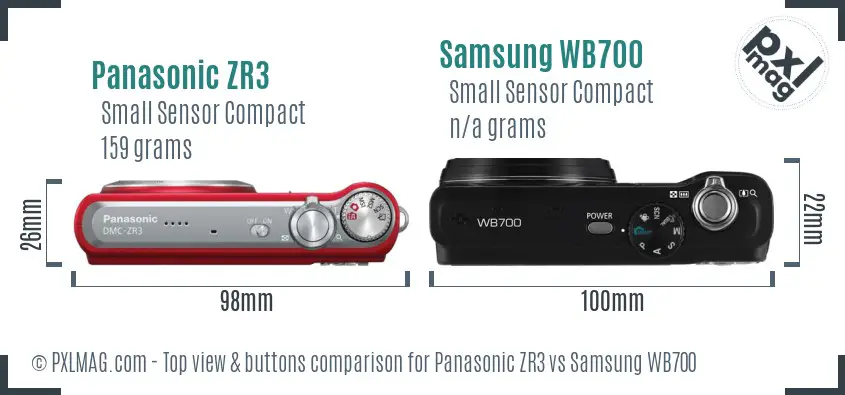 Panasonic ZR3 vs Samsung WB700 top view buttons comparison