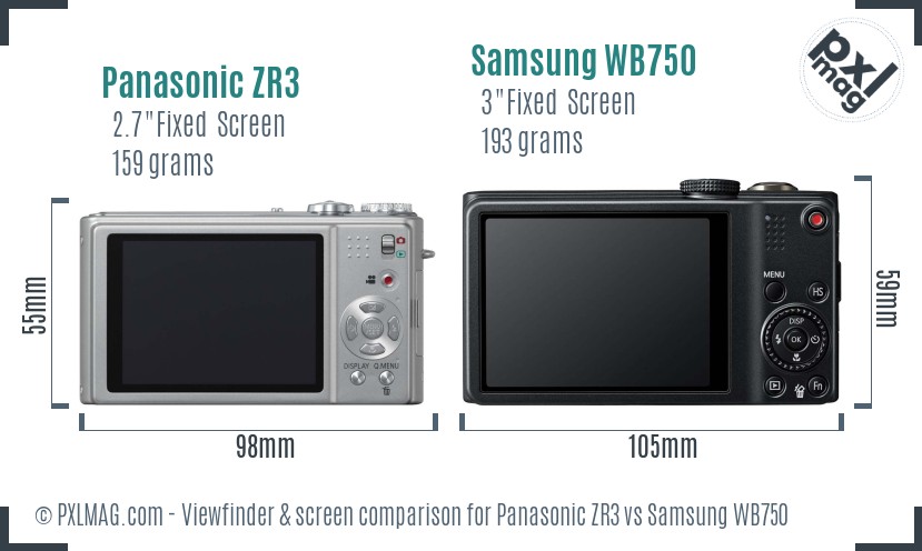 Panasonic ZR3 vs Samsung WB750 Screen and Viewfinder comparison