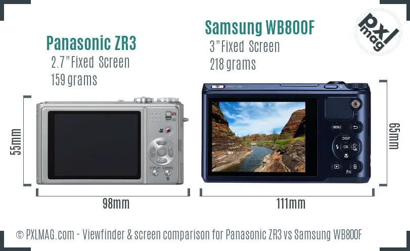 Panasonic ZR3 vs Samsung WB800F Screen and Viewfinder comparison