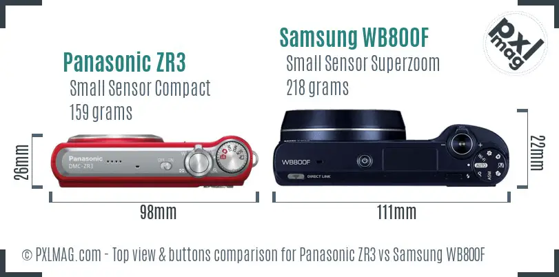 Panasonic ZR3 vs Samsung WB800F top view buttons comparison
