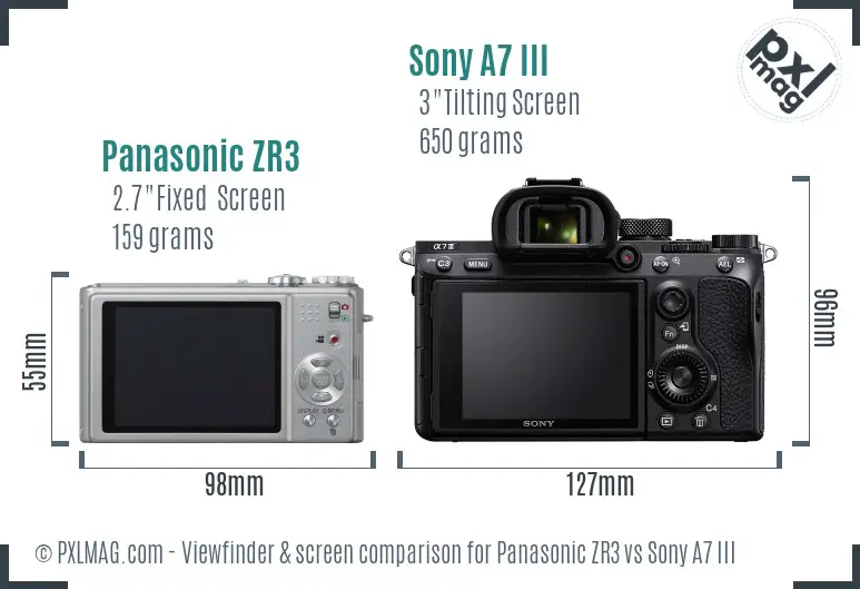 Panasonic ZR3 vs Sony A7 III Screen and Viewfinder comparison Panasonic ZR3 vs Sony A7 III Screen and Viewfinder comparison