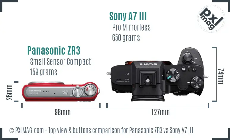 Panasonic ZR3 vs Sony A7 III top view buttons comparison Panasonic ZR3 vs Sony A7 III top view buttons comparison