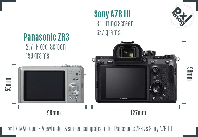 Panasonic ZR3 vs Sony A7R III Screen and Viewfinder comparison