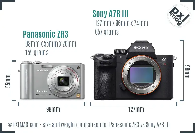 Panasonic ZR3 vs Sony A7R III size comparison