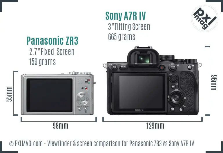 Panasonic ZR3 vs Sony A7R IV Screen and Viewfinder comparison