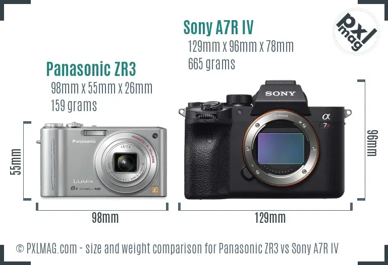 Panasonic ZR3 vs Sony A7R IV size comparison