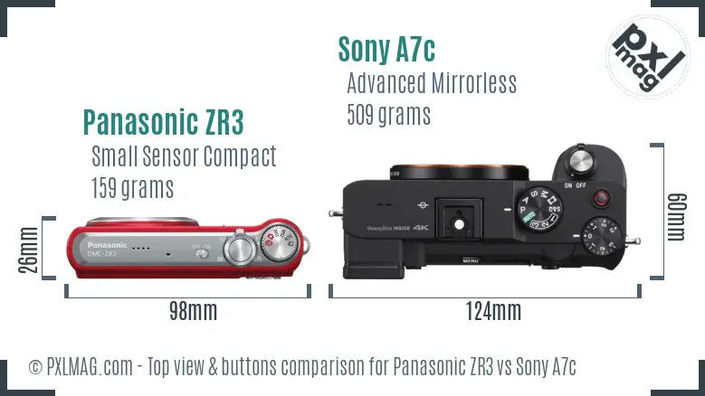 Panasonic ZR3 vs Sony A7c top view buttons comparison