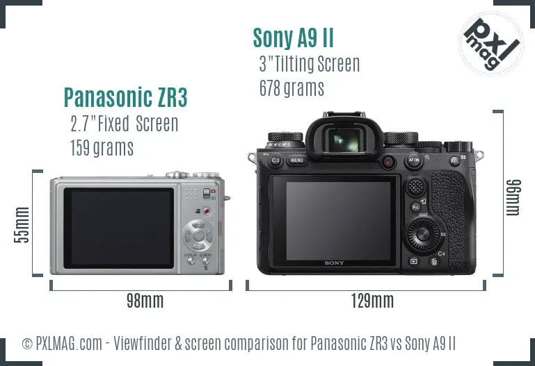 Panasonic ZR3 vs Sony A9 II Screen and Viewfinder comparison