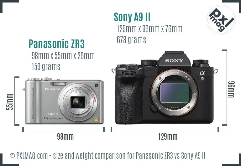 Panasonic ZR3 vs Sony A9 II size comparison