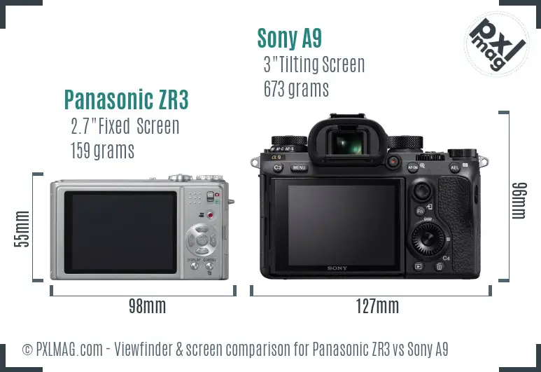 Panasonic ZR3 vs Sony A9 Screen and Viewfinder comparison