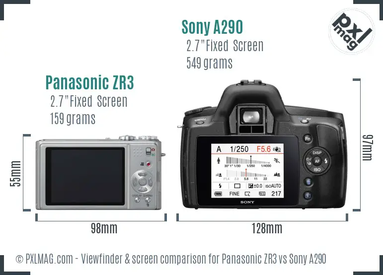 Panasonic ZR3 vs Sony A290 Screen and Viewfinder comparison