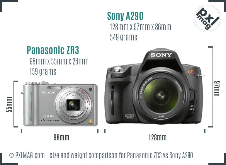 Panasonic ZR3 vs Sony A290 size comparison