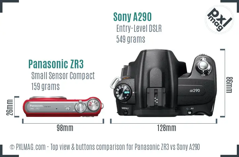 Panasonic ZR3 vs Sony A290 top view buttons comparison