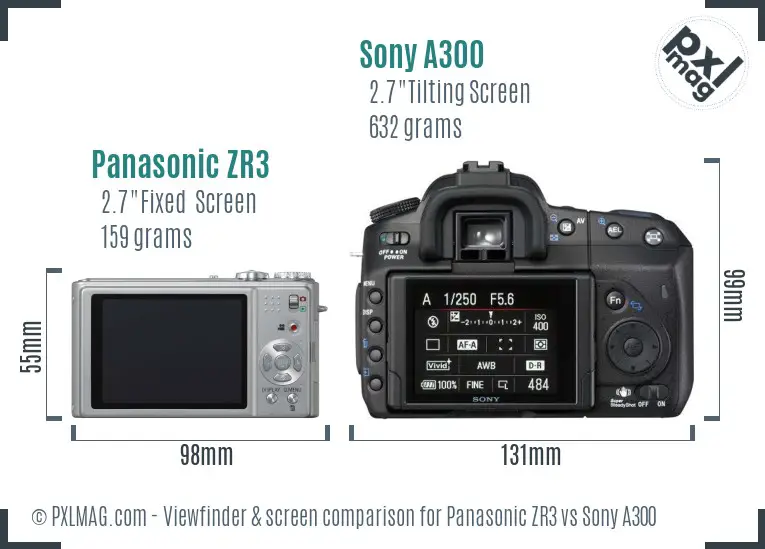 Panasonic ZR3 vs Sony A300 Screen and Viewfinder comparison