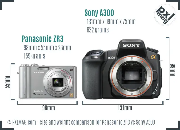 Panasonic ZR3 vs Sony A300 size comparison