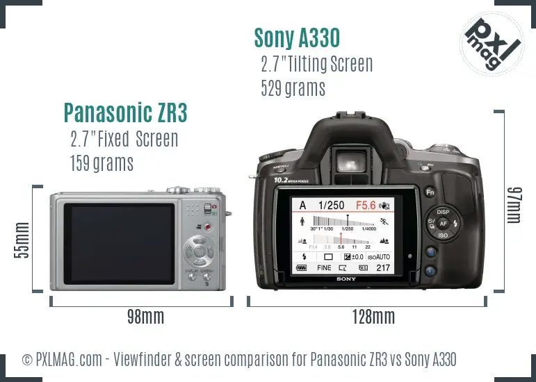 Panasonic ZR3 vs Sony A330 Screen and Viewfinder comparison