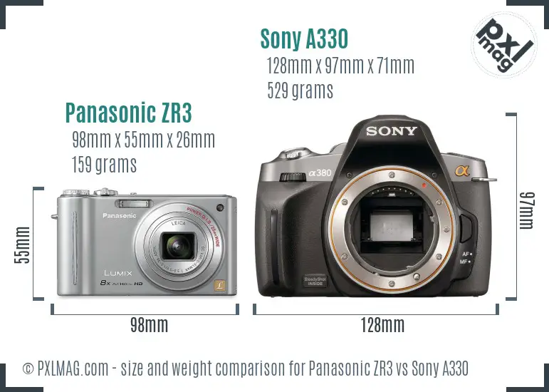 Panasonic ZR3 vs Sony A330 size comparison