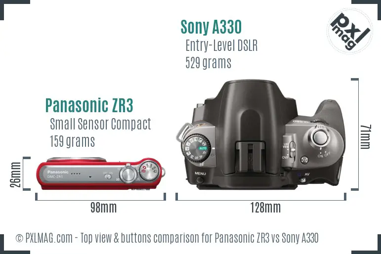 Panasonic ZR3 vs Sony A330 top view buttons comparison