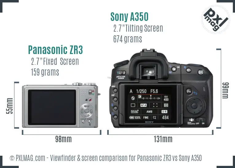Panasonic ZR3 vs Sony A350 Screen and Viewfinder comparison