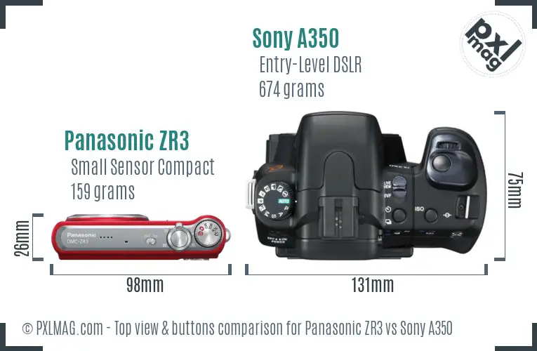 Panasonic ZR3 vs Sony A350 top view buttons comparison