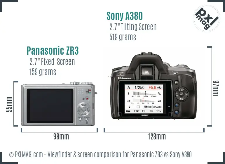 Panasonic ZR3 vs Sony A380 Screen and Viewfinder comparison