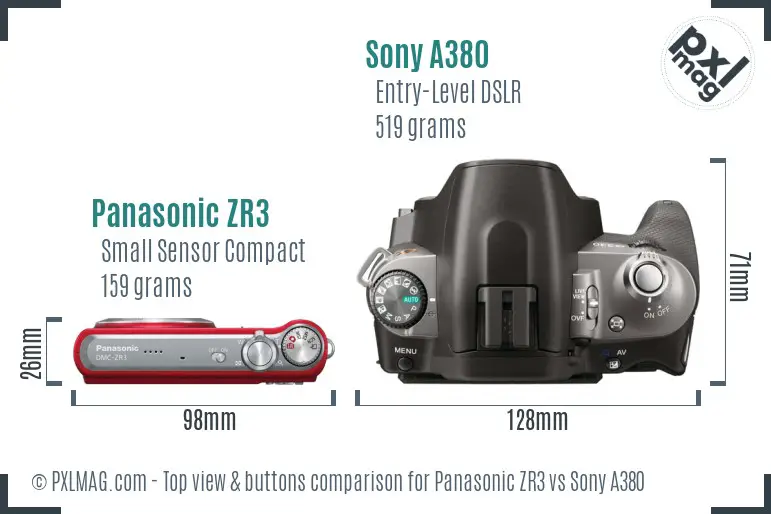 Panasonic ZR3 vs Sony A380 top view buttons comparison