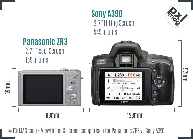 Panasonic ZR3 vs Sony A390 Screen and Viewfinder comparison