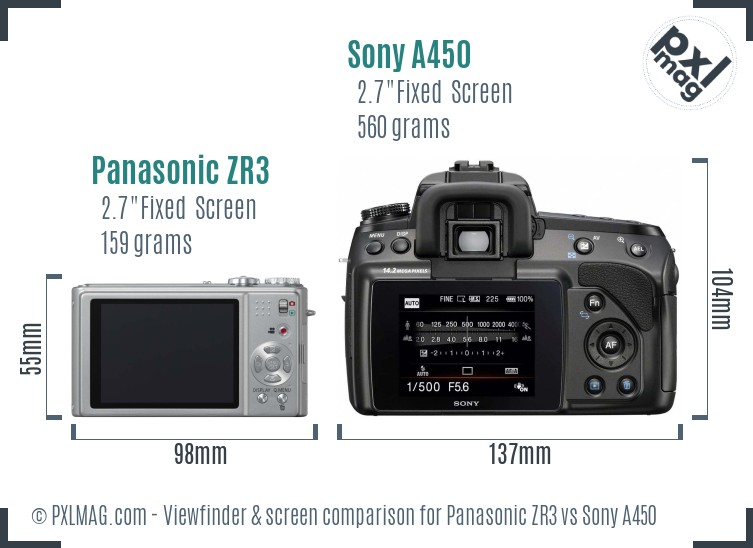 Panasonic ZR3 vs Sony A450 Screen and Viewfinder comparison