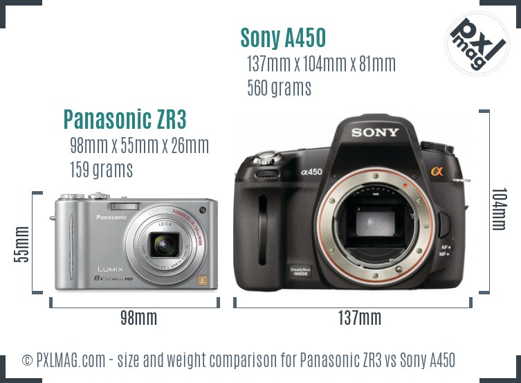 Panasonic ZR3 vs Sony A450 size comparison Panasonic ZR3 vs Sony A450 size comparison