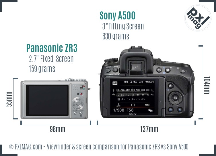 Panasonic ZR3 vs Sony A500 Screen and Viewfinder comparison