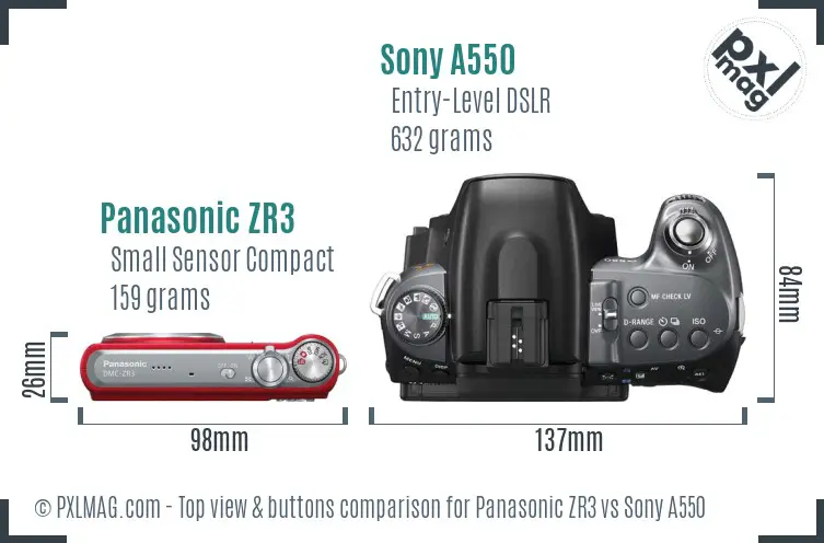 Panasonic ZR3 vs Sony A550 top view buttons comparison