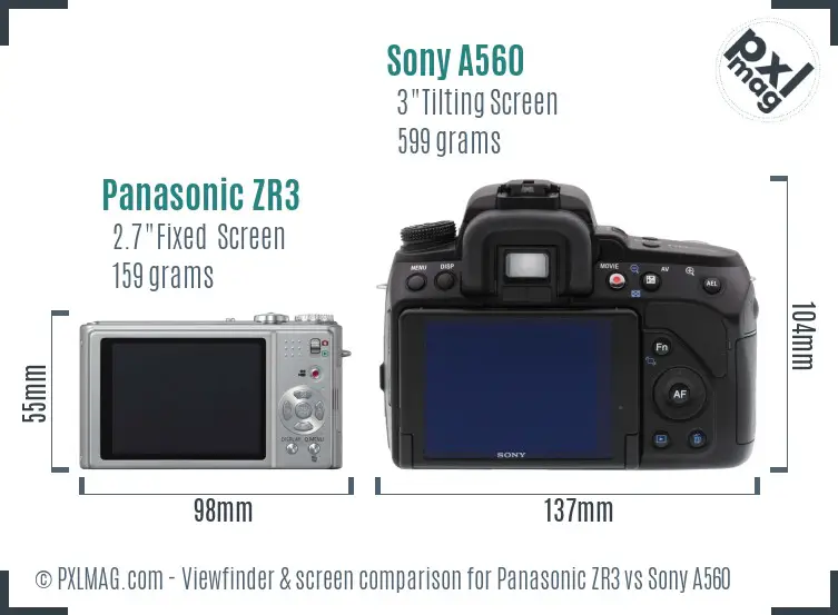 Panasonic ZR3 vs Sony A560 Screen and Viewfinder comparison