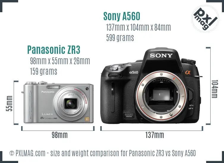 Panasonic ZR3 vs Sony A560 size comparison