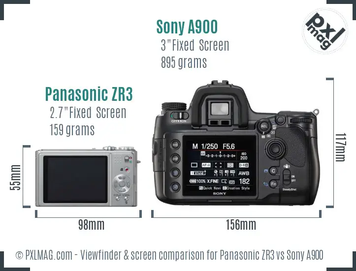 Panasonic ZR3 vs Sony A900 Screen and Viewfinder comparison