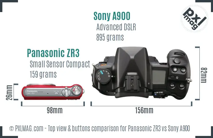 Panasonic ZR3 vs Sony A900 top view buttons comparison